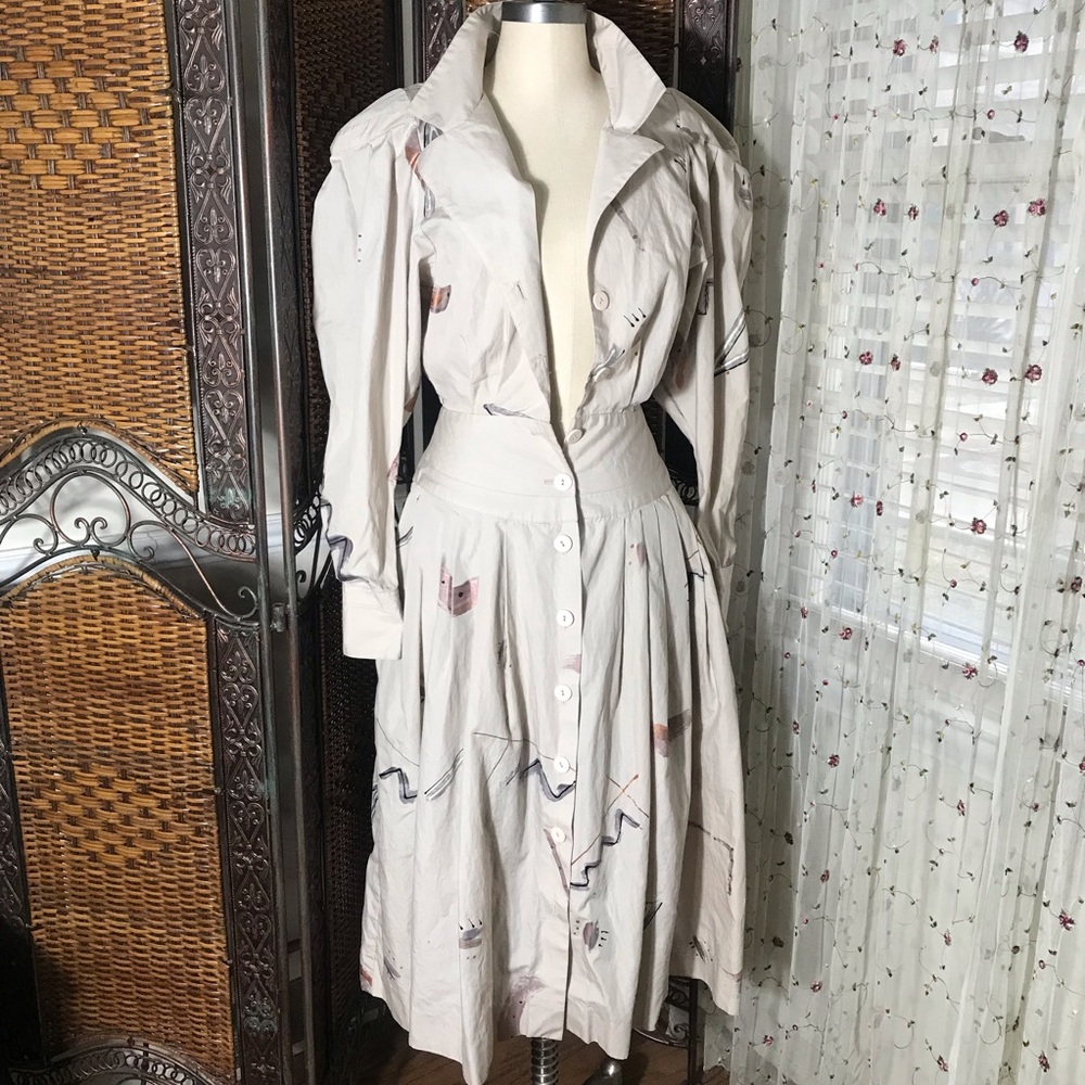 Vintage!! Cream Button-Front Midi Dress